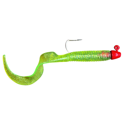 8" Giant Curl Tail Jig Rigged with King Cocahoe Jig Head - H&H Lure Company