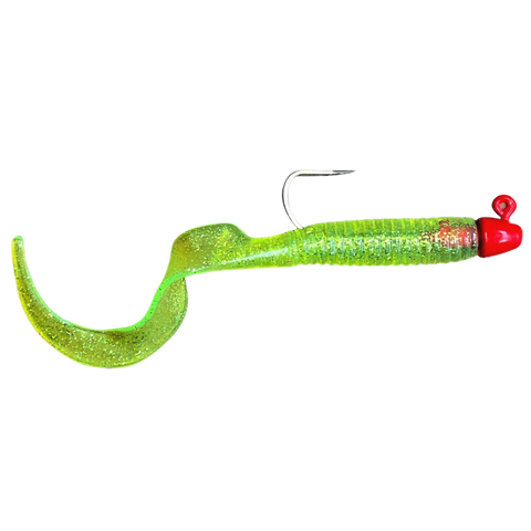 H & H - Giant Curl Tail Jig - 8in 1oz Glow