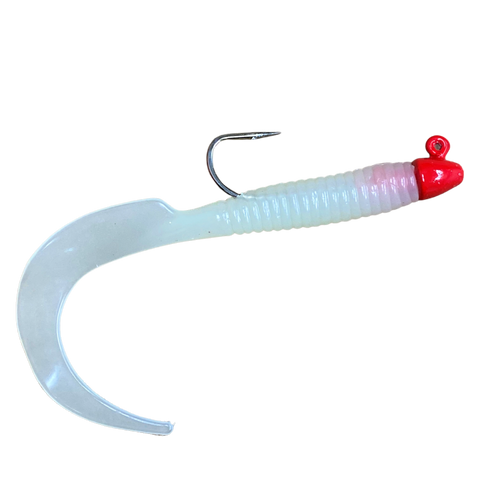 connecticut fishing lure companies H & H - Giant Curl Tail Jig - 8in 1oz Glow