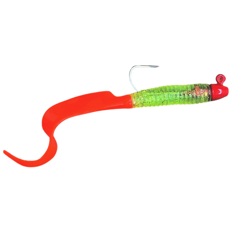 connecticut fishing lure companies H & H - Giant Curl Tail Jig - 8in 1oz Opaque Chart/ft